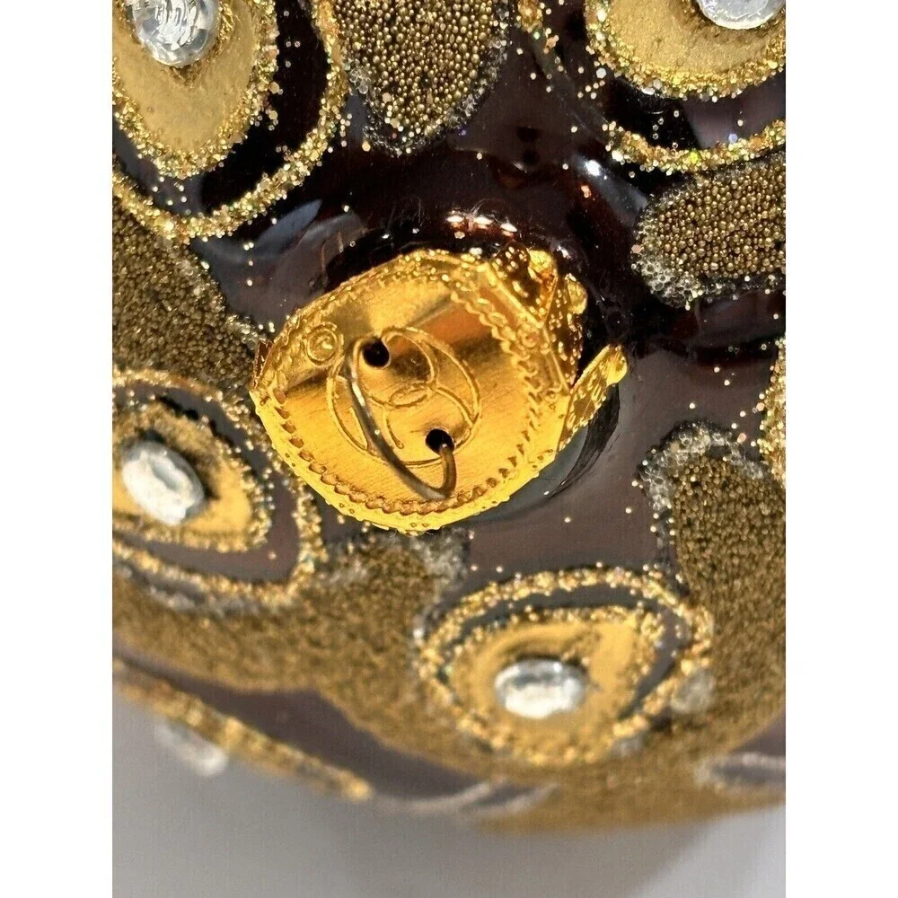 Vintage Hand Blown & Painted Glass Egg Christmas Ornament Diamond Glitter Set 2